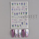 Joskaa 3D Lavender Nail Stickers Decals Spring DIY Lavender Frosted Flower Leaf Blossom Nail Art Tips Transfer DIY Manicure Accessories