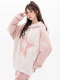 Black Friday Joskaa Star Pattern Zip Up Hoodies Women Oversized Streetwear Patchwork Sweatshirts Cutecore Fashion Aesthetic Kawaii Clothes