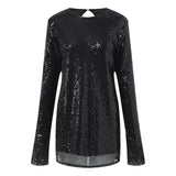 Joskaa Women'S Casual Sequin Dress Vintage Round Neck Long Sleeved Hip Hugging Summer Club Party Dresses For Women Stylish Streetwear