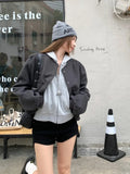 Black Friday Joskaa Baseball Woolen Coat Cropped Bomber Jacket Oversized Streetwear Loose Casual Korean Fashion Uniform Winter Clothes Women