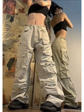 Joskaa K Pop Multi-pocket Wide Leg Loose Street Casual Cargo Pants Trend Streetwear Women Y2k Baggy  Vintage Sweatpants