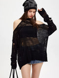 Black Friday Joskaa Y2k Spider Web Knitwear Hollow Out Sweaters Goth Mesh Hole Halter Collar Top Grunge E-Girl Pullover Streetwear Clothes