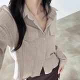 Joskaa Korean Vintage Vertical Stripes Blouses Y2k Grunge Single Breasted Shirts Women 2024 New Long Sleeve Loose Blusas Mujer