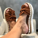 Joskaa Women Slippers Summer 2024 Platform Wedges Mid Heels Bow Tie Peep Toe Fashion Slides Beach Outdoor Ladies Shoes Zapatos De Mujer