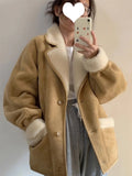 JOSKAA Lamb Wool Leather Jacket For Women Fashion Elegant Lapel Thicken Warm Overcoat New Chic Suede Short Coat Lambskin Outwear 2024