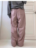 Joskaa Korean Fashion Zipper Pink Patchwork Nylon Pants Autumn Winter New Straight Trousers Y2k High Waist Loose Wide Leg Pants