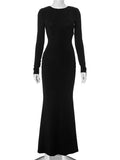 Black Friday Joskaa Elegant Backless Bows Maxi Dress Female Chic Bodycon Long Sleeve Club Party Outfits Fashion Black Dresses Vestido Ladies