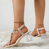 JOSKAA Pvc Crystal Butterfly Decoration Chunky Heel Peep Toe Back Strap Elastic Band Elegant Fashion Shoes Summer Women Sandals