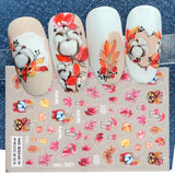 Joskaa 3D Red Maple Cotton Nail Art Stickers Mushroom Geometry Flowers Leaf Pattern Watercolor Winter Decals Decoration Foils Tips LYNO