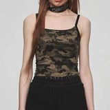 Joskaa American Vintage Camouflage Vest for Women 2024 Summer New Slim Fit Tank Top Y2k E-Girl Sexy Off Shoulder Camisole Tops