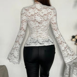 Black Friday Joskaa Sexy Lace Hollow Bandage T shirt Top Female Slim Long Sleeve Pullovers Solid Autumn Winter New Hot Girl See Through Top