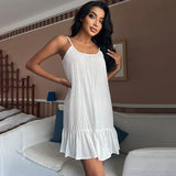 Black Friday Joskaa Sexy Backless White Suspender Short Dress With Ruffles For Women's Home Wear Nightgown Loose Casual Dress Pullover Summer