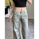 Joskaa American Street Silver White Jeans for Women Y2k E-Girl Low-waisted Denim Pants Spring Summer New Loose Wide Leg