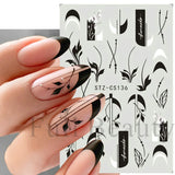 Joskaa French Textured Lines Nail Art Stickers Simple Geometry Leaf Flower Adhesive Sliders Monogram Summer Manicure Decal LYSTZ130-137