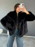 Black Friday Joskaa Fashion Cropped Faux Fur Jacket Coat Women's Long Sleeve High Street Female Outerwear Chic Lapel Collar Thick Coat Winter