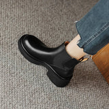 Joskaa NEW Autumn/Winter Women Boots Split Leather Shoes for Women Round Toe Chunky Heel Boots Retro Chelsea Boots Platform Ankle Boots