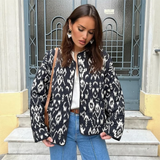 Back To School Joskaa 2024 Spring New Women's Fashion and Elegance Short and Versatile Printed Quilted Round Face Jacket Coat