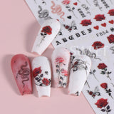 Joskaa 3D Rose Design Nail Art Stickers Sliders For Nails Design Butterfly Flowers Snake Self Adhesive Decals Manicure Wrap Decorations