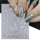 Joskaa Metallic Silver Line Nail Manicure Stickers Metal Chrome Stripe Vine Flame Adhesive Decals Tape Swirl French Sliders Decor Foils