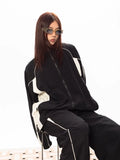 Black Friday Joskaa American Retro Sports Zip Up Hoodie Women Contrast Patchwork Stand Collar Sweatshirts Oversize Casual K Pop Clothes Chic