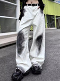 Joskaa Oversize American Tie Dye White Jeans for Women 2024 Summer New Straight Trousers Y2k E-Girl Loose Wide Leg Pants Mujer