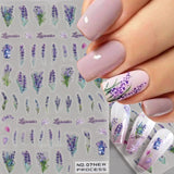 Joskaa 3D Lavender Nail Stickers Decals Spring DIY Lavender Frosted Flower Leaf Blossom Nail Art Tips Transfer DIY Manicure Accessories