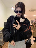 Black Friday Joskaa Casual Bomber Jacket Women Oversized Streetwear Zip Up Cropped Coat Korean Style Autumn Fashion Long Sleeve Clothes Chic