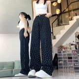 Joskaa Black Polka Dot Straight Jeans Women High-waisted Loose Wide Leg Pants Autumn Winter Fashion Korean Y2k Streetwear Long Trousers