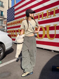 Joskaa American Retro Street Unisex Pleated Cargo Pants Y2k E-Girl High Waist Loose Trousers Spring New Straight Wide Leg