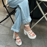 JOSKAA 2024 Summer New Thick Heel Sandals with Waterproof Platform Open Toe Cross Strap Women's Fashion Roman Shoes