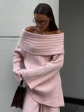 Black Friday Joskaa Elegant One-Shoulder Knitted Dress For Women Loose Sexy Rib knit Sweater Autumn Winter Midi Dresses Female Long Sleeve