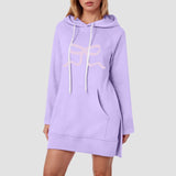 Joskaa Women'S Spring Hoodie Dress With Pocket Casual Solid Color Long Sleeved Bow Printed Pullover Sweatshirts For Women Loose Fit