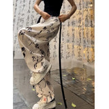 Joskaa New Chinese Style Calligraphy Pants 2024 Summer  Ice Silk Straight Trousers Y2k E-Girl High Waist Loose Wide Leg