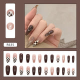 Joskaa Christmas manicure   Fall nails back to school R601-R640 24pcs False Nails Tips with Glitter Design Press on Stick-on Nail Tips for Women and Girls