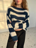 Black Friday Joskaa Stripe Loose Lazy Knitting Sweater Female Versatile Long Sleeves Pullover Sweater Casual Womens Autumn Winter Outwear Top