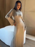 Black Friday Joskaa Fall Winter New Knitted Dress Female Casual Big Striped High Collar Sweater Long Dress Elegant Flare Sleeve Party Dresses