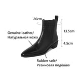 Joskaa NEW Autumn Women Boots Genuine Leather Shoes for Women Pointed Toe Chunky Heel Shoes Slip-on Short Boots Concise Chelsea Boots