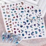 Joskaa 1 Sheet Sea Shell Nails Sticker 3D Conch Starfish Decals Laser Ocean Theme Series Self-Adhesive DIY Nail Art Manicure Decoration