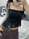 Joskaa Korean Sexy Backless Lace Up Camisole Tops Y2k E-Girl Slim Fit Tassel Tank Top 2024 Summer New Straight Black Vest for Women