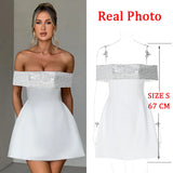 Joskaa White Strapless Sequin Evening Party Dress Women Robes Backless Elegant Sexy Dress Bodycon Mini Summer Dress Vestidos