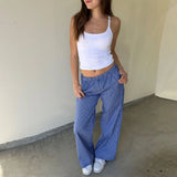 Back To School Joskaa Women's Y2K Loose Wide-Leg Pants Striped Elastic Waist Long Trousers Spring Summer Casual Sweatpants Lounge Bottoms