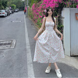 Joskaa Elegant Beach Party White Midi Dresses for Women 2024 Summer New Korean Fashion Casual Sleeveless Slim Flower Female Clothing