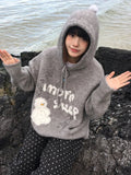 Black Friday Joskaa Kawaii Snowman Hooded Sweatshirt Women Gray Ribbed Hoodies Knitwear Korean Fashion Oversize Cutecore Winter Clothes Chic