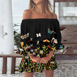 Joskaa Women Casual Off Shoulder Loose Floral Print Boho Dress Bell Sleeve Blouse Mini Dresses With Mid Long Sleeve Dresses Work Casual