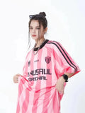 Back To School Joskaa Pink Basketball Women T Shirt Sporty Short Sleeve Tees Blokecore Hip Hop O-neck Striped Print Oversized Streetwear Kpop