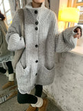 Black Friday Joskaa Gray Turtleneck Sweaters for Women Oversized Streetwear Button Up Knitted Cardigan Office Ladies Autumn Winter Clothes