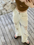 Back To School Joskaa White Ripped Jeans for Women Hip Hop Y2k Vintage Baggy Hole Kpop Straight Wide Leg Denim Pants Streetwear Retro Trousers