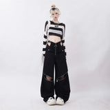 Joskaa Gray Cargo Pants Female 2024 Summer Casual Original Retro Multi Zip Pocket Two Wear Design Drawstring  Oversized Trousers