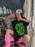 Back To School Joskaa Patchwork Oversized T Shirt Women Y2k Streetwear Short Sleeve Top Kpop Letter Print Tees Hippie Fashion T-shirts Summer