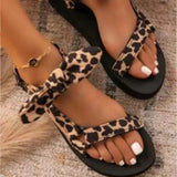 JOSKAA New Women Comfortable Sandals Flat Casual Bow Shoes for Ladies Summer Fashion 2024 Outdoor Leopard Beach Sandalias Mujer